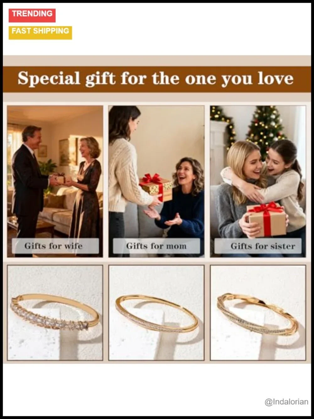 Gold Plated 3 Pack Bangle Bracelet Set with Cubic Zirconia for Women